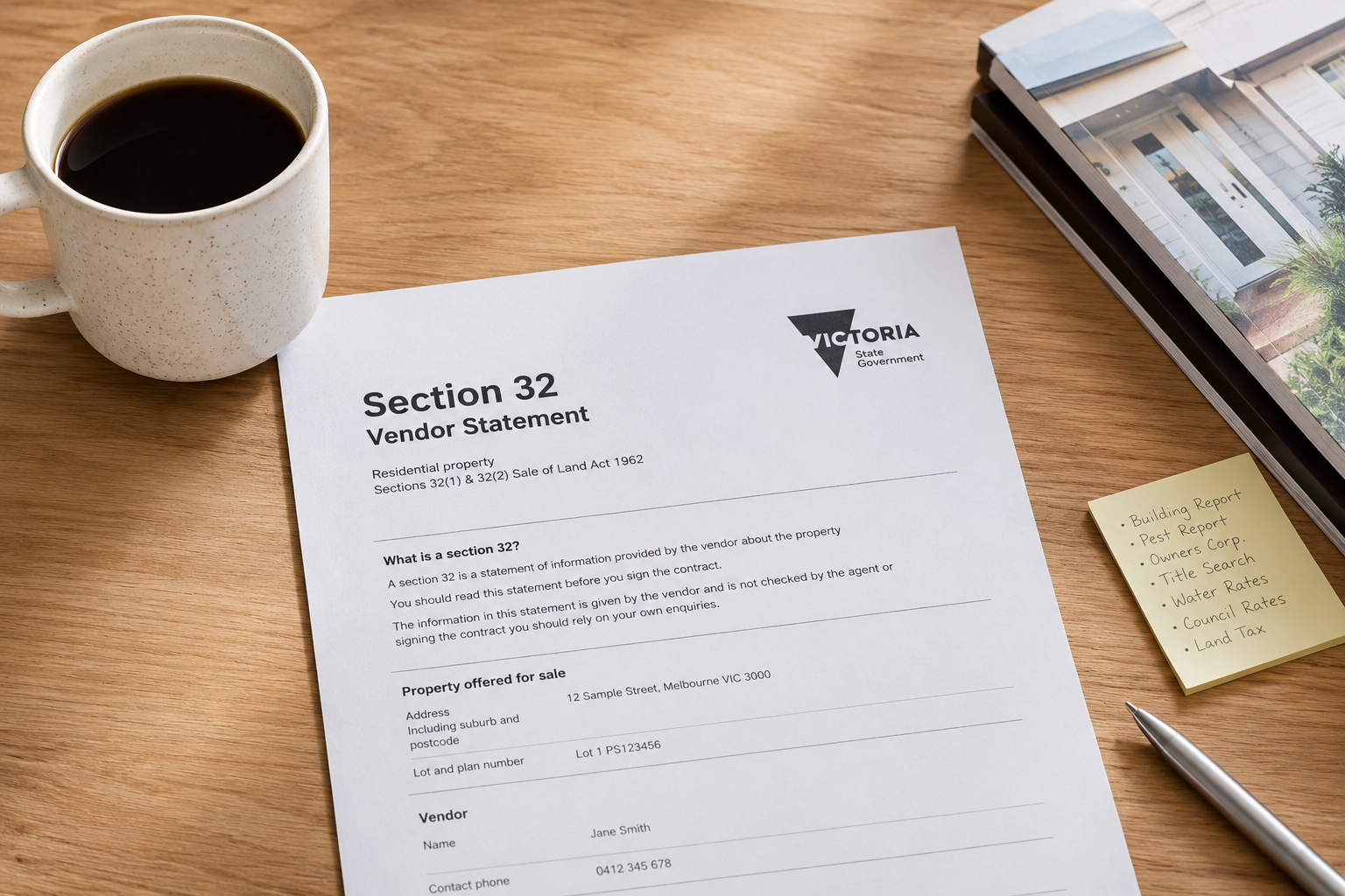 Real estate paperwork and coffee scene