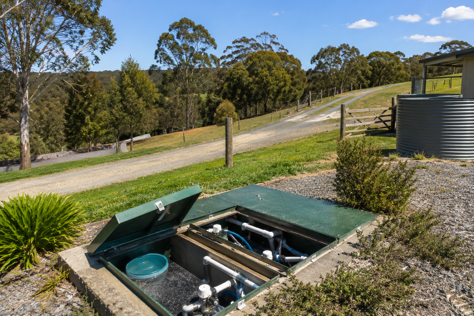 Rural utility pit in countryside setting